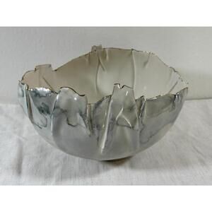 Handmade Ceramic Art Bowl by Kemper Gold Rim Organic Studio Pottery 10”